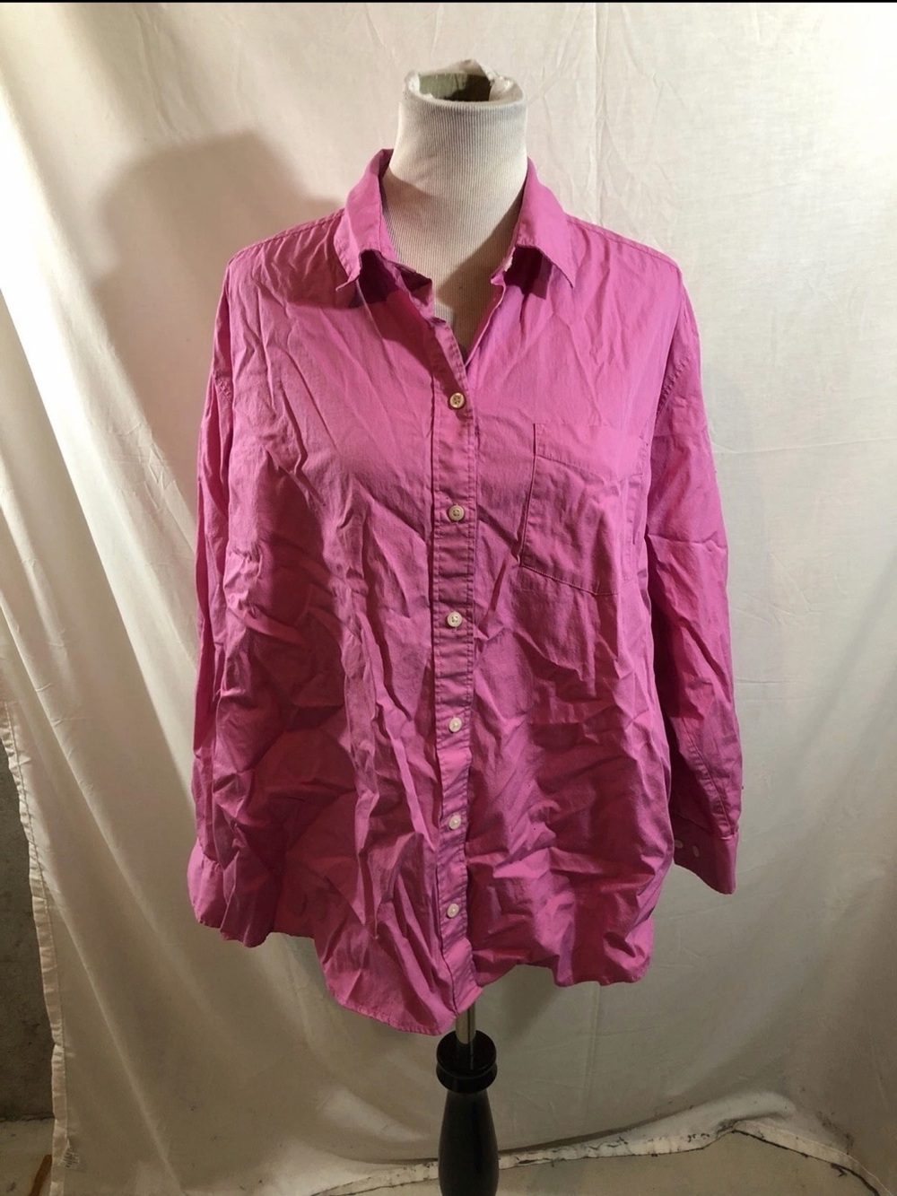 Gap Hot Pink Long Sleeve Button Up “The Big Shirt” - Womens XL, Bust 24.5”
